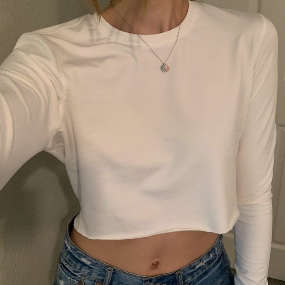 Plain White Long Sleeve Crop Top - Picture 1 of 4